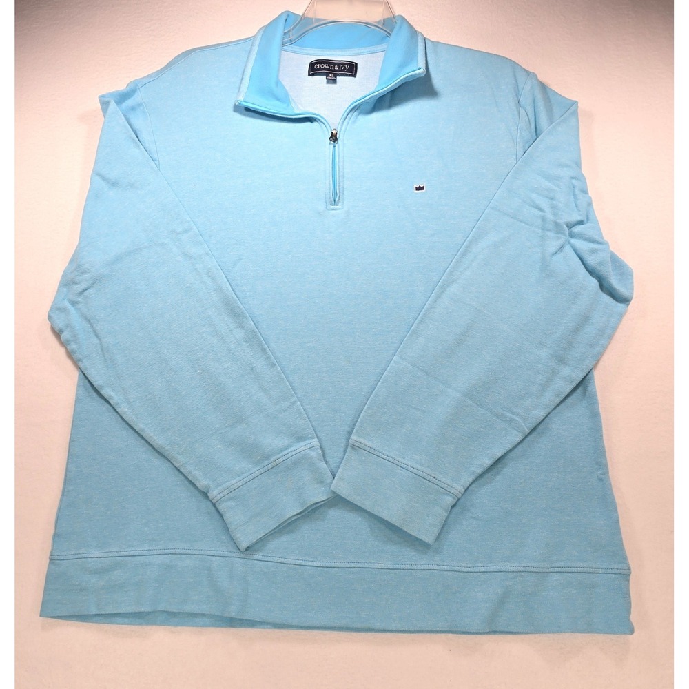 Crown & Ivy Mens XL Light Blue Heathered Quarter Zip Pullover Sweater‎ Mock Neck